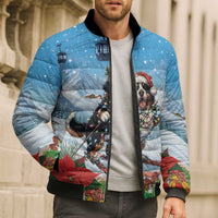 Switzerland Christmas Bomber Puffer Jacket Merry Swissmas Bernese Mountain Dog - Wonder Print Shop