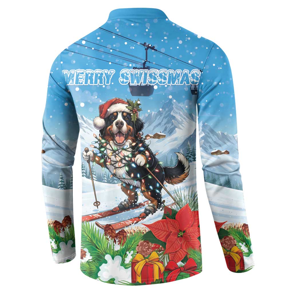 Switzerland Christmas Button Sweatshirt Merry Swissmas Bernese Mountain Dog - Wonder Print Shop