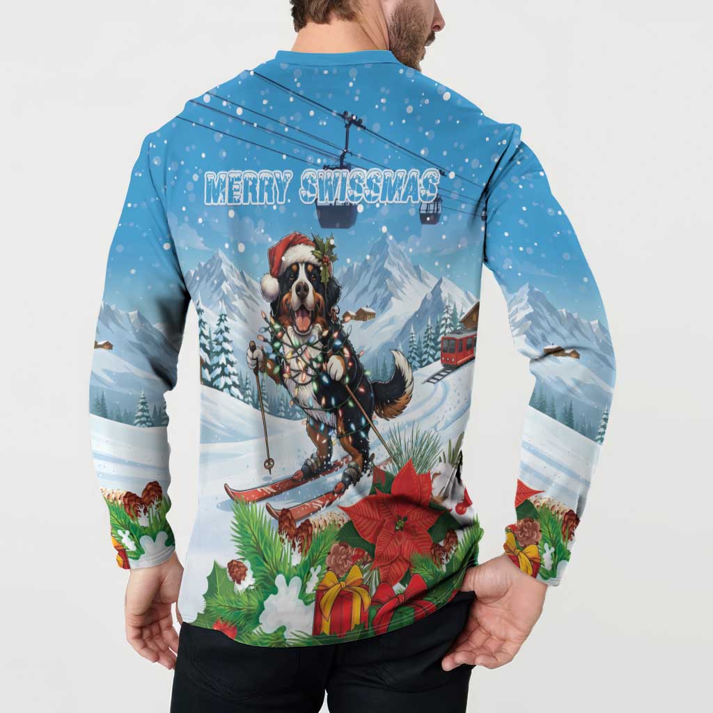 Switzerland Christmas Button Sweatshirt Merry Swissmas Bernese Mountain Dog - Wonder Print Shop