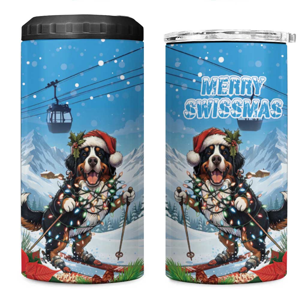 Switzerland Christmas 4 in 1 Can Cooler Tumbler Merry Swissmas Bernese Mountain Dog - Wonder Print Shop