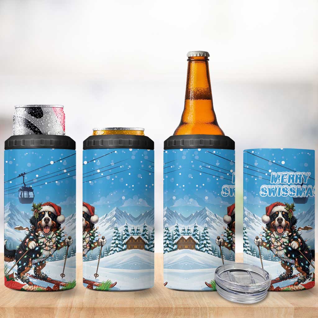 Switzerland Christmas 4 in 1 Can Cooler Tumbler Merry Swissmas Bernese Mountain Dog - Wonder Print Shop