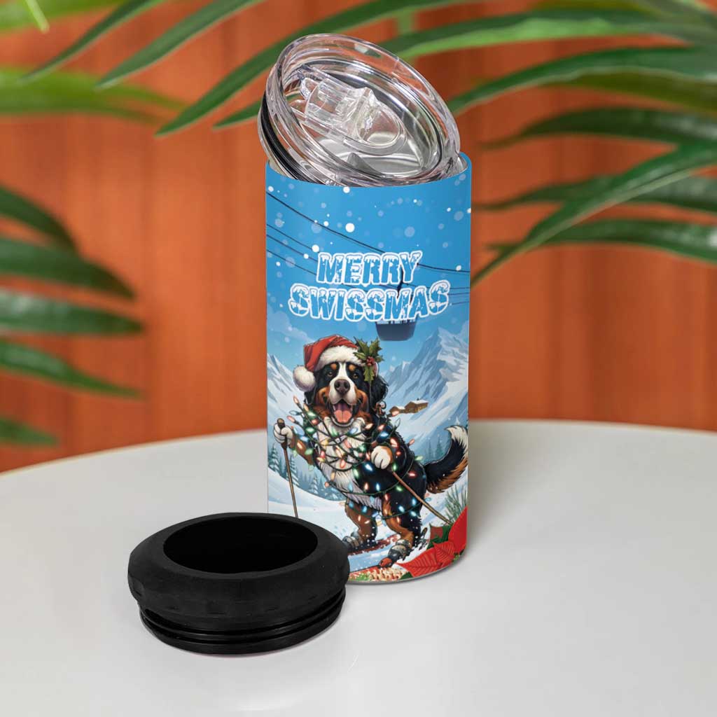 Switzerland Christmas 4 in 1 Can Cooler Tumbler Merry Swissmas Bernese Mountain Dog - Wonder Print Shop