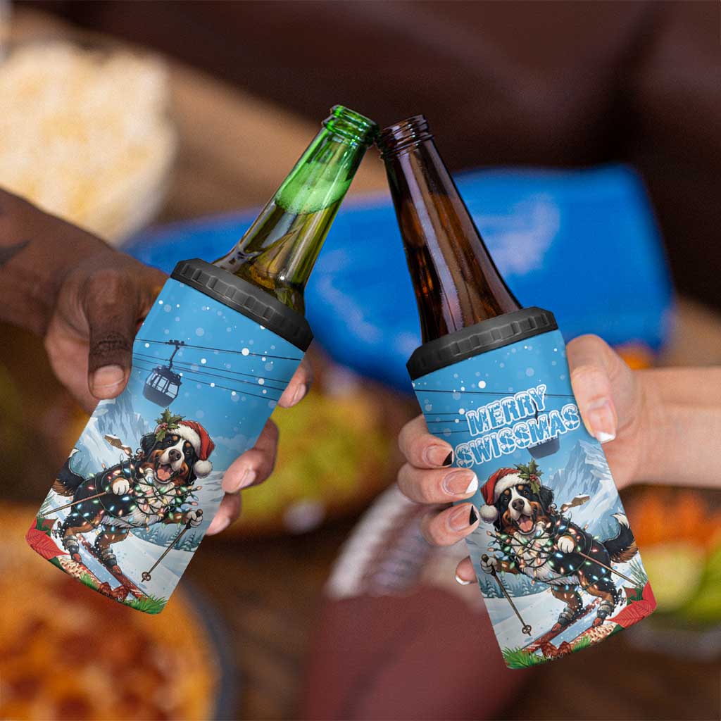 Switzerland Christmas 4 in 1 Can Cooler Tumbler Merry Swissmas Bernese Mountain Dog - Wonder Print Shop