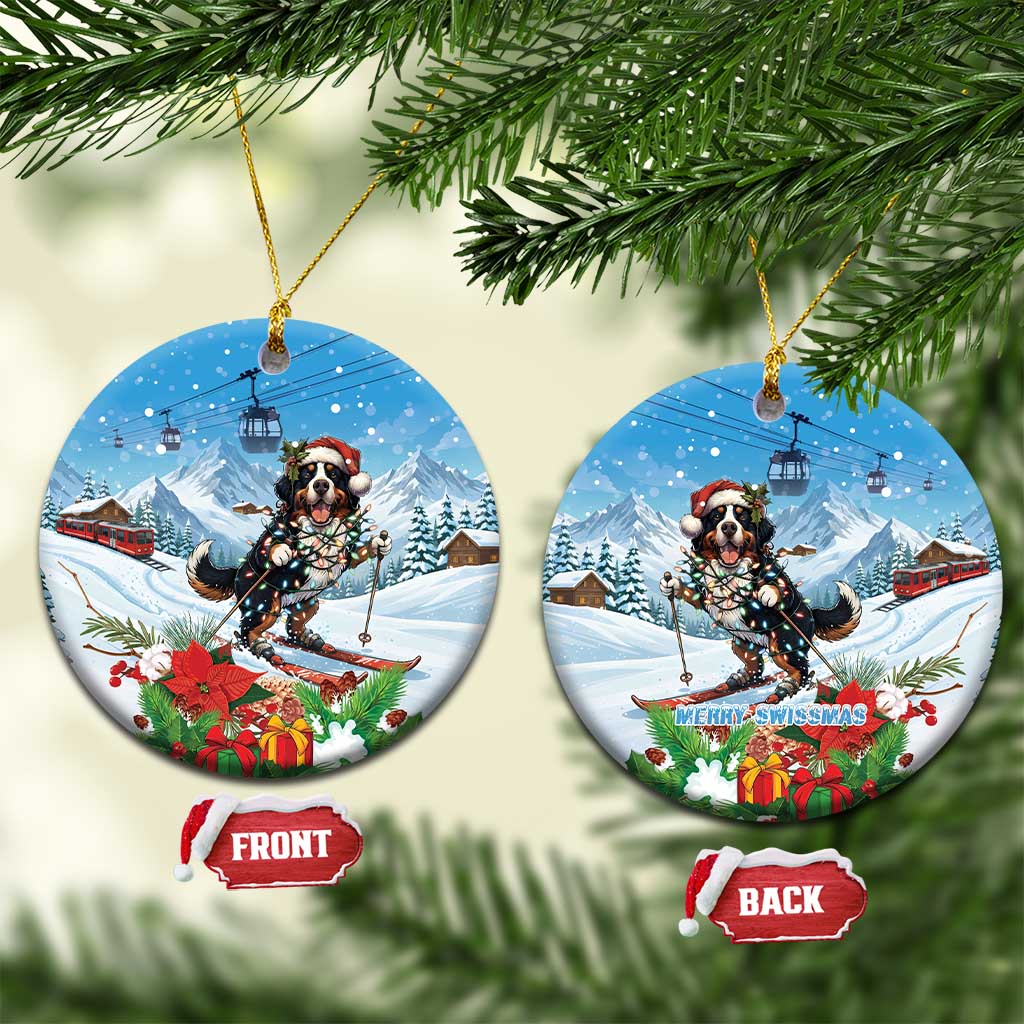 Switzerland Christmas Ceramic Ornament Merry Swissmas Bernese Mountain Dog - Wonder Print Shop
