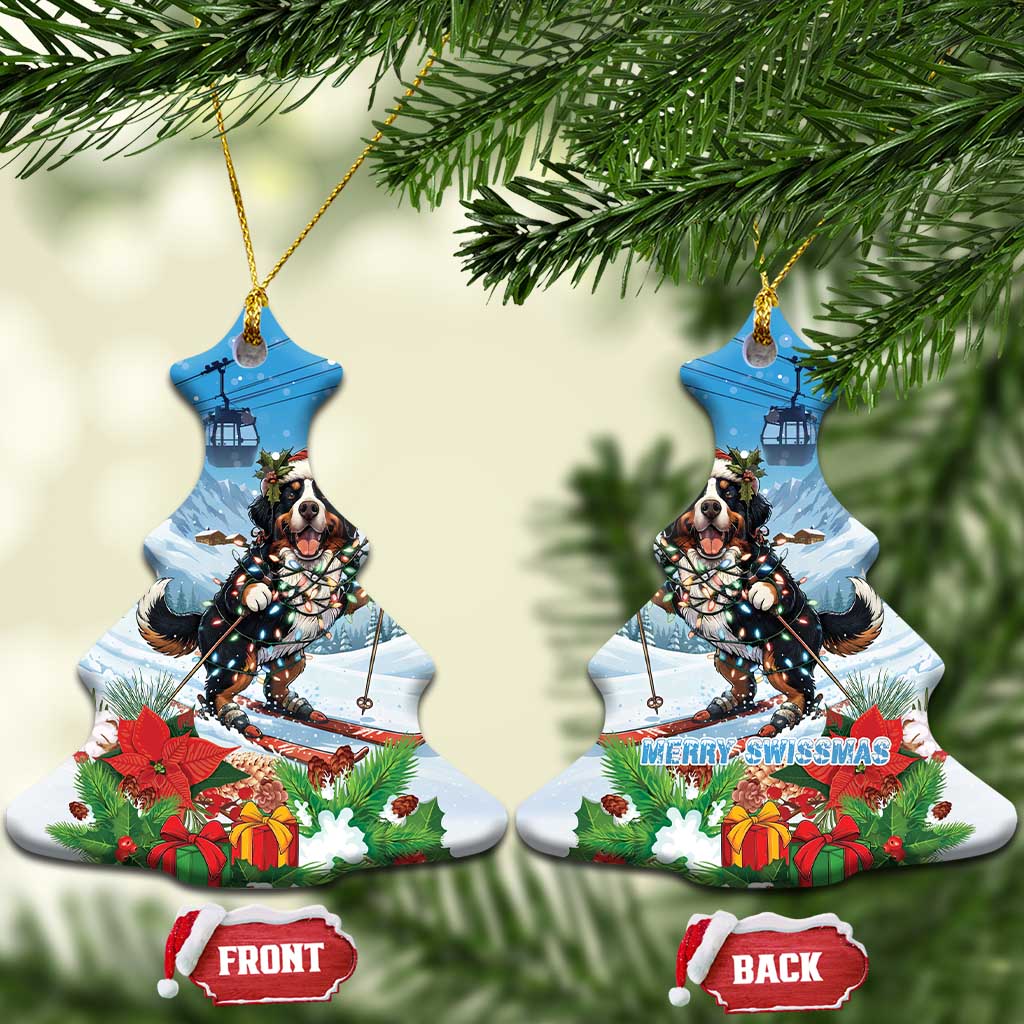 Switzerland Christmas Ceramic Ornament Merry Swissmas Bernese Mountain Dog - Wonder Print Shop