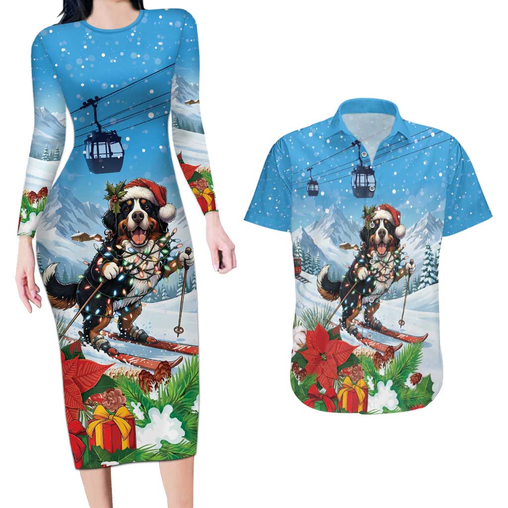 Switzerland Christmas Couples Matching Long Sleeve Bodycon Dress and Hawaiian Shirt Merry Swissmas Bernese Mountain Dog - Wonder Print Shop