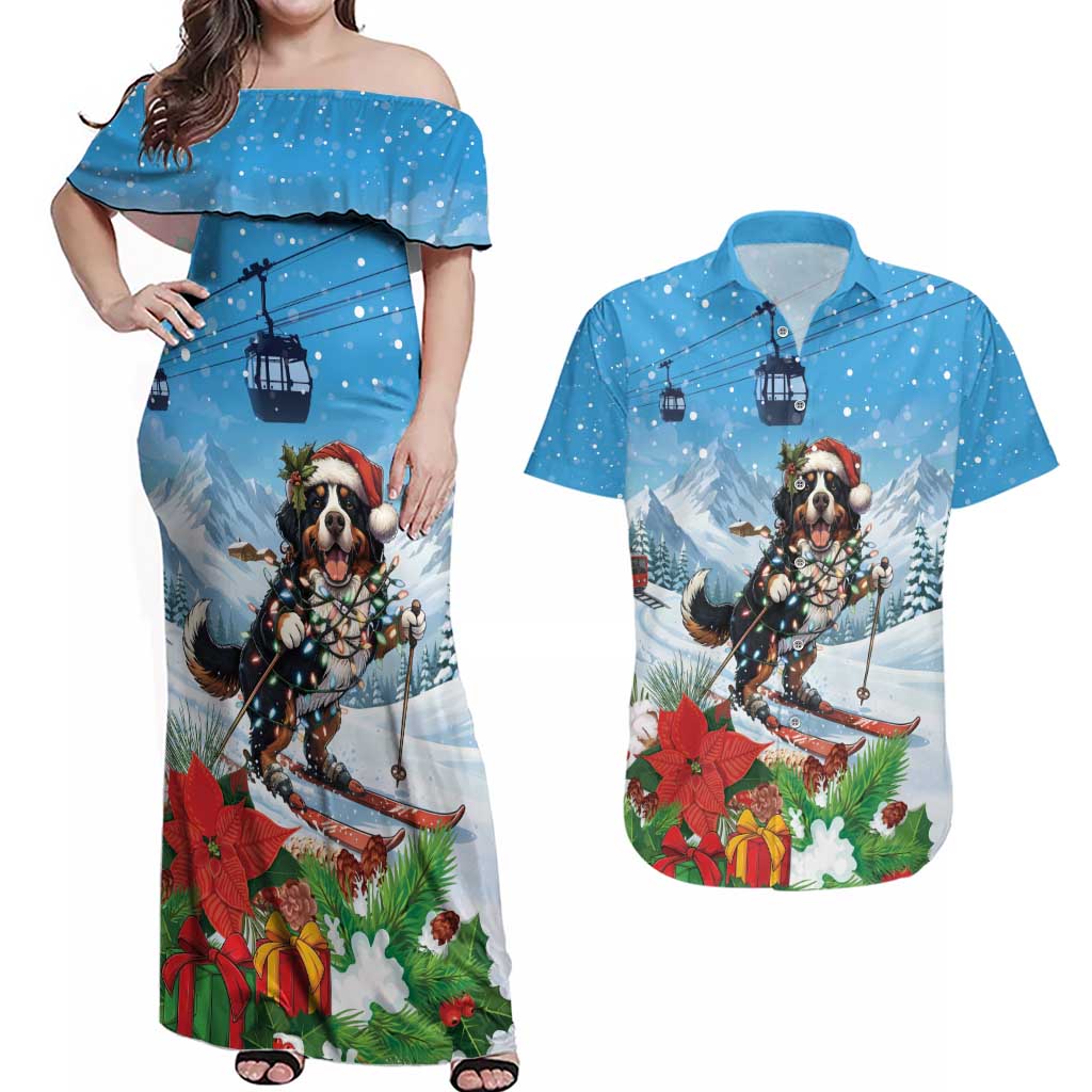 Switzerland Christmas Couples Matching Off Shoulder Maxi Dress and Hawaiian Shirt Merry Swissmas Bernese Mountain Dog - Wonder Print Shop