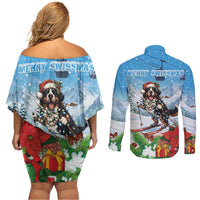 Switzerland Christmas Couples Matching Off Shoulder Short Dress and Long Sleeve Button Shirt Merry Swissmas Bernese Mountain Dog - Wonder Print Shop