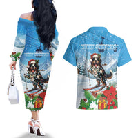 Switzerland Christmas Couples Matching Off The Shoulder Long Sleeve Dress and Hawaiian Shirt Merry Swissmas Bernese Mountain Dog - Wonder Print Shop