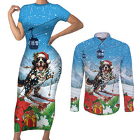 Switzerland Christmas Couples Matching Short Sleeve Bodycon Dress and Long Sleeve Button Shirt Merry Swissmas Bernese Mountain Dog - Wonder Print Shop