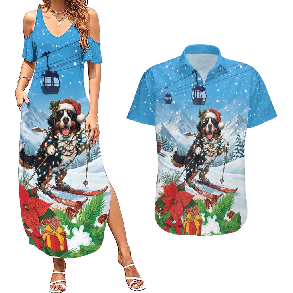 Switzerland Christmas Couples Matching Summer Maxi Dress and Hawaiian Shirt Merry Swissmas Bernese Mountain Dog - Wonder Print Shop