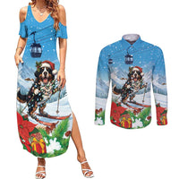 Switzerland Christmas Couples Matching Summer Maxi Dress and Long Sleeve Button Shirt Merry Swissmas Bernese Mountain Dog - Wonder Print Shop