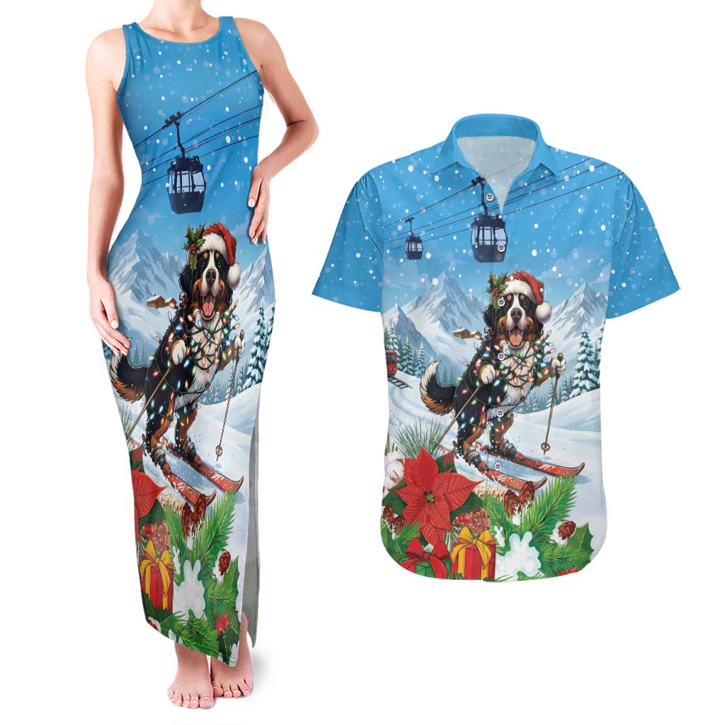 Switzerland Christmas Couples Matching Tank Maxi Dress and Hawaiian Shirt Merry Swissmas Bernese Mountain Dog - Wonder Print Shop