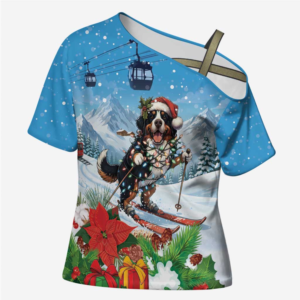 Switzerland Christmas Cross Shoulder Shirt Merry Swissmas Bernese Mountain Dog - Wonder Print Shop
