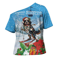 Switzerland Christmas Cross Shoulder Shirt Merry Swissmas Bernese Mountain Dog - Wonder Print Shop