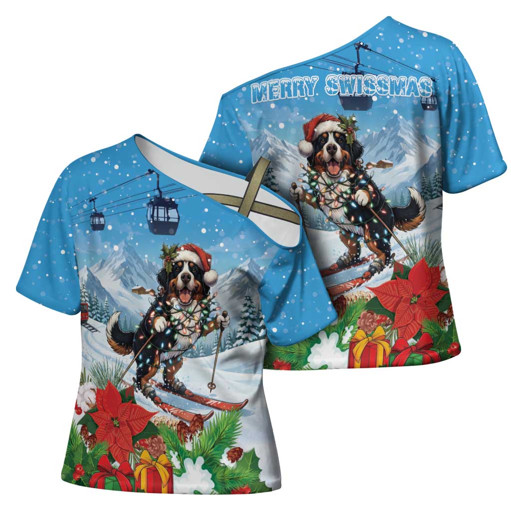 Switzerland Christmas Cross Shoulder Shirt Merry Swissmas Bernese Mountain Dog - Wonder Print Shop