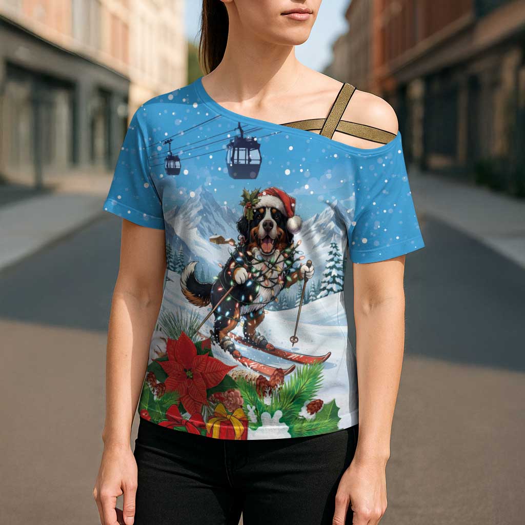 Switzerland Christmas Cross Shoulder Shirt Merry Swissmas Bernese Mountain Dog - Wonder Print Shop