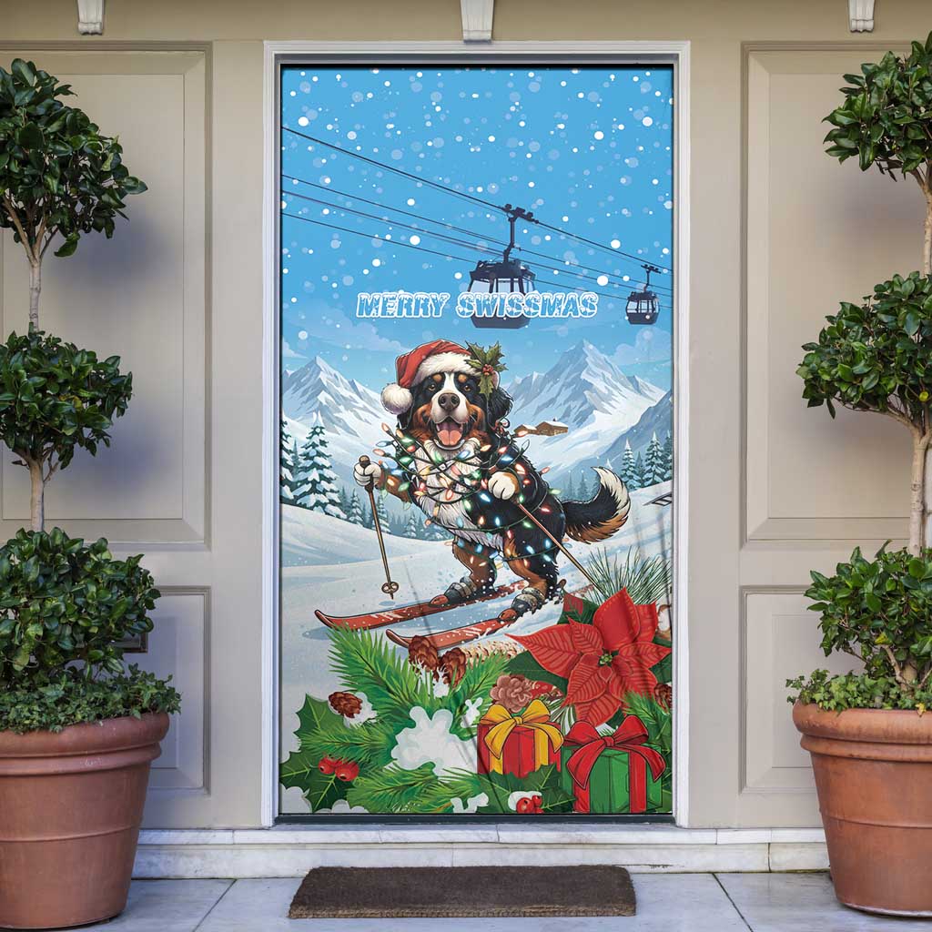 Switzerland Christmas Door Cover Merry Swissmas Bernese Mountain Dog - Wonder Print Shop