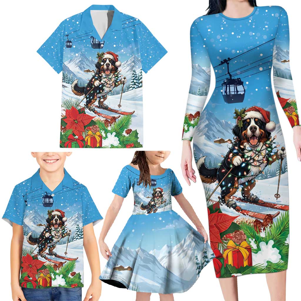 Switzerland Christmas Family Matching Long Sleeve Bodycon Dress and Hawaiian Shirt Merry Swissmas Bernese Mountain Dog - Wonder Print Shop