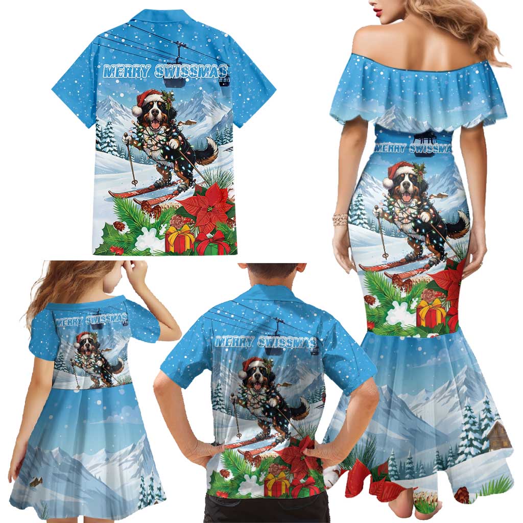 Switzerland Christmas Family Matching Mermaid Dress and Hawaiian Shirt Merry Swissmas Bernese Mountain Dog - Wonder Print Shop