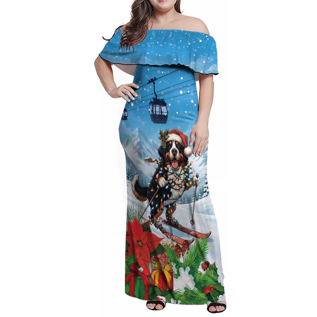 Switzerland Christmas Family Matching Off Shoulder Maxi Dress and Hawaiian Shirt Merry Swissmas Bernese Mountain Dog - Wonder Print Shop