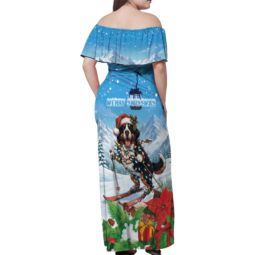 Switzerland Christmas Family Matching Off Shoulder Maxi Dress and Hawaiian Shirt Merry Swissmas Bernese Mountain Dog - Wonder Print Shop