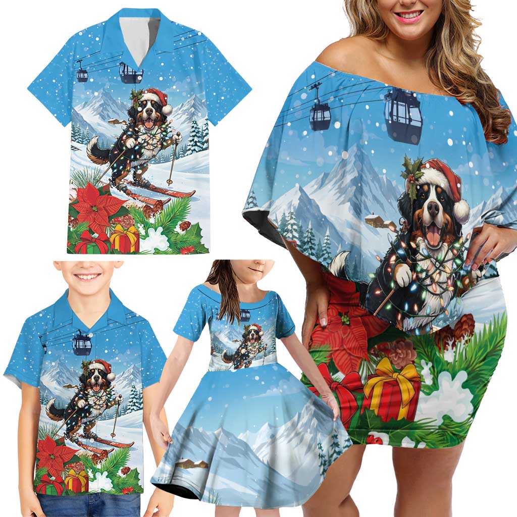 Switzerland Christmas Family Matching Off Shoulder Short Dress and Hawaiian Shirt Merry Swissmas Bernese Mountain Dog - Wonder Print Shop