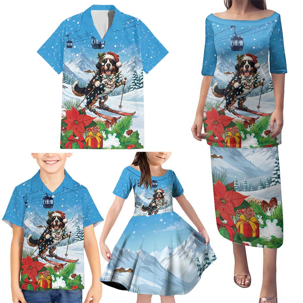 Switzerland Christmas Family Matching Puletasi and Hawaiian Shirt Merry Swissmas Bernese Mountain Dog - Wonder Print Shop