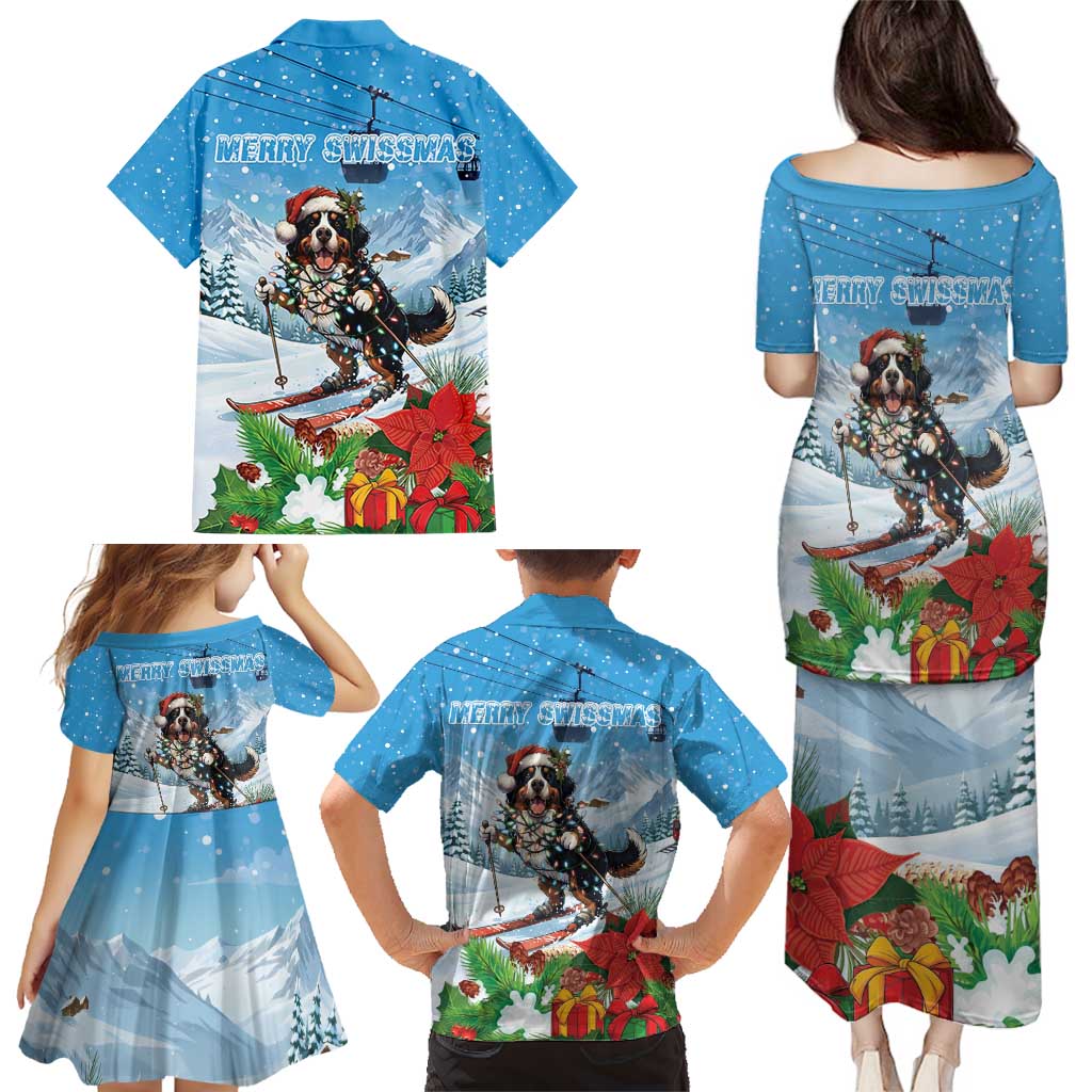 Switzerland Christmas Family Matching Puletasi and Hawaiian Shirt Merry Swissmas Bernese Mountain Dog - Wonder Print Shop