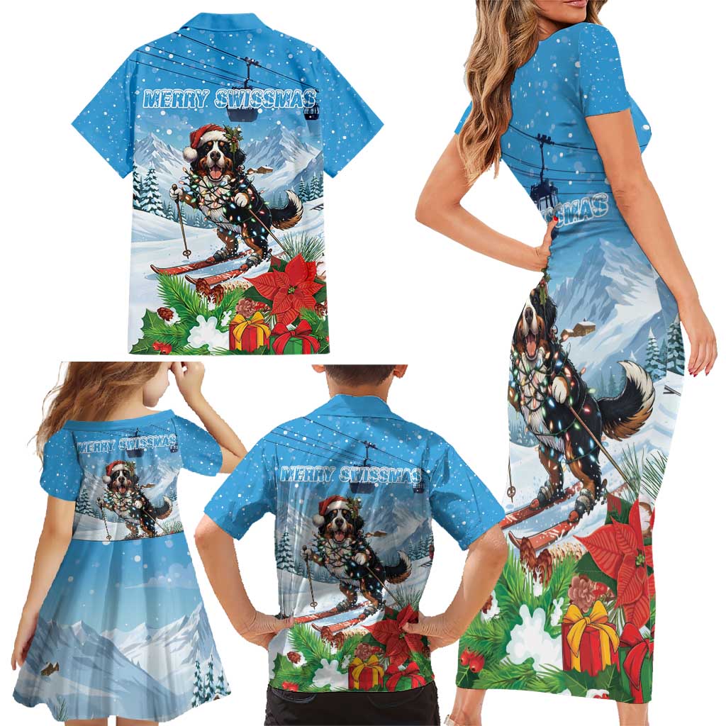 Switzerland Christmas Family Matching Short Sleeve Bodycon Dress and Hawaiian Shirt Merry Swissmas Bernese Mountain Dog - Wonder Print Shop