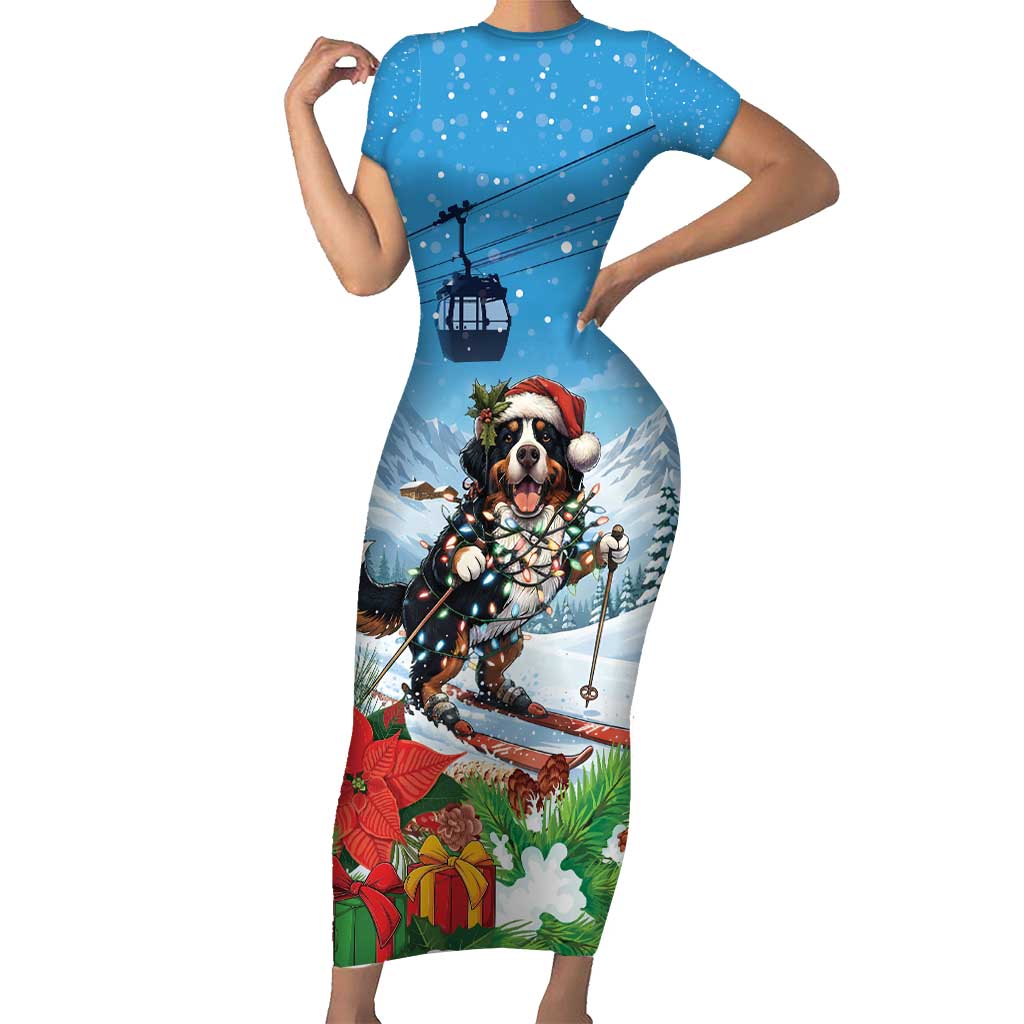 Switzerland Christmas Family Matching Short Sleeve Bodycon Dress and Hawaiian Shirt Merry Swissmas Bernese Mountain Dog - Wonder Print Shop
