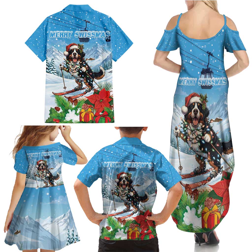 Switzerland Christmas Family Matching Summer Maxi Dress and Hawaiian Shirt Merry Swissmas Bernese Mountain Dog - Wonder Print Shop