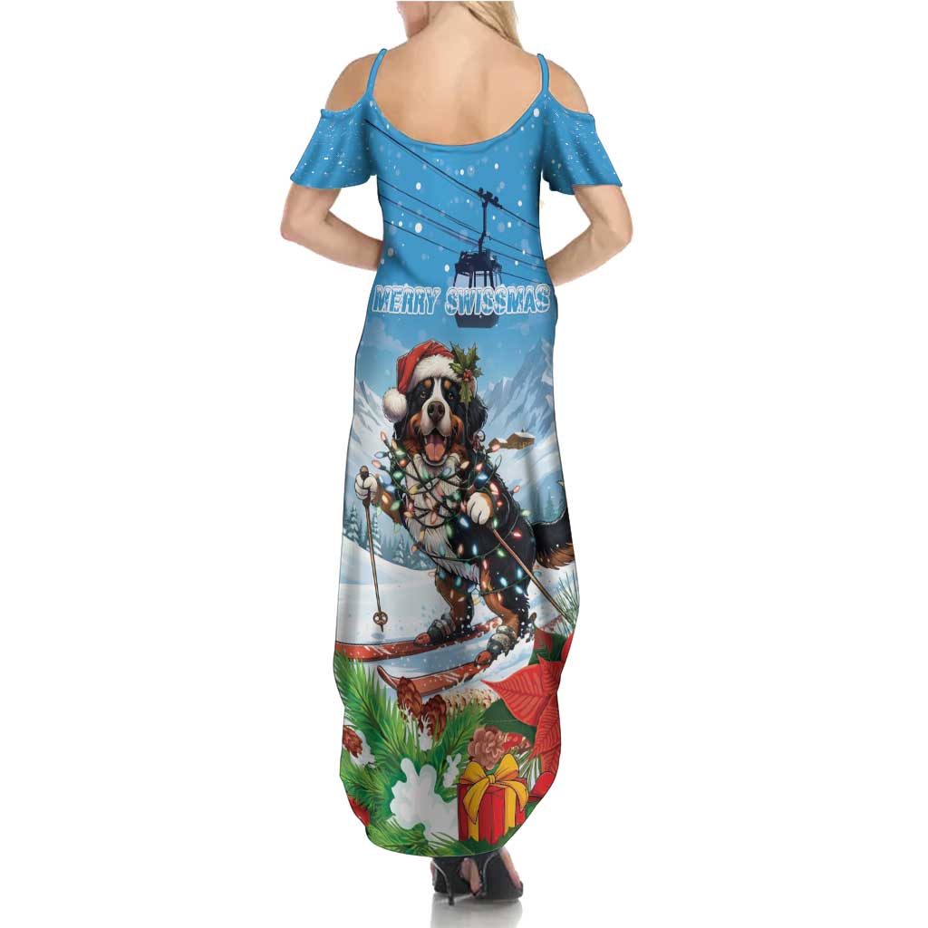 Switzerland Christmas Family Matching Summer Maxi Dress and Hawaiian Shirt Merry Swissmas Bernese Mountain Dog - Wonder Print Shop