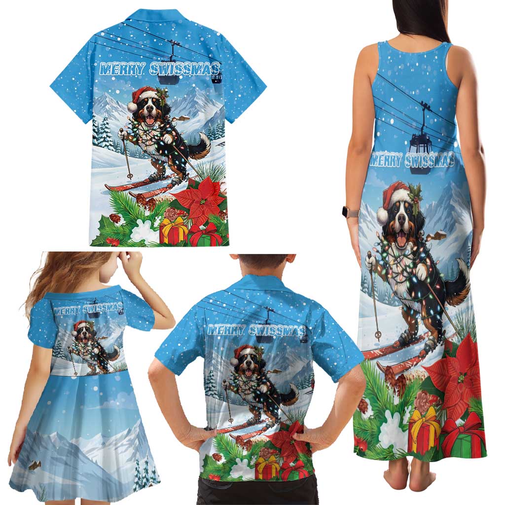 Switzerland Christmas Family Matching Tank Maxi Dress and Hawaiian Shirt Merry Swissmas Bernese Mountain Dog - Wonder Print Shop