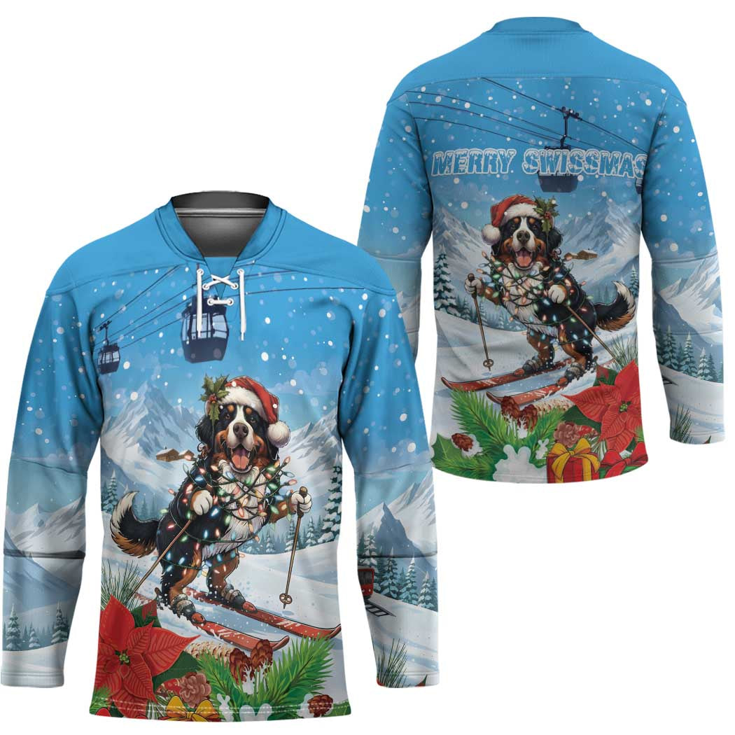 Switzerland Christmas Hockey Jersey Merry Swissmas Bernese Mountain Dog - Wonder Print Shop