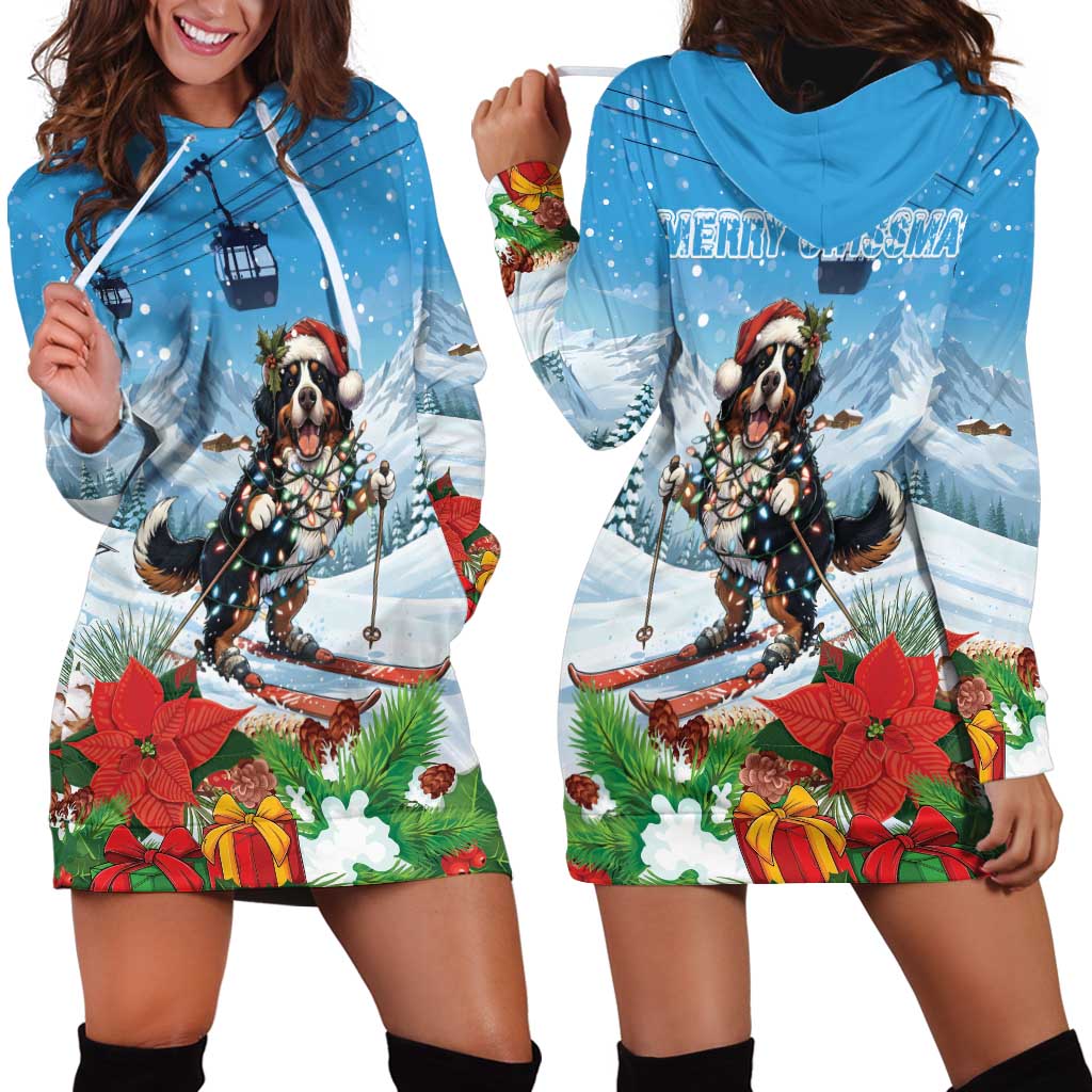 Switzerland Christmas Hoodie Dress Merry Swissmas Bernese Mountain Dog - Wonder Print Shop