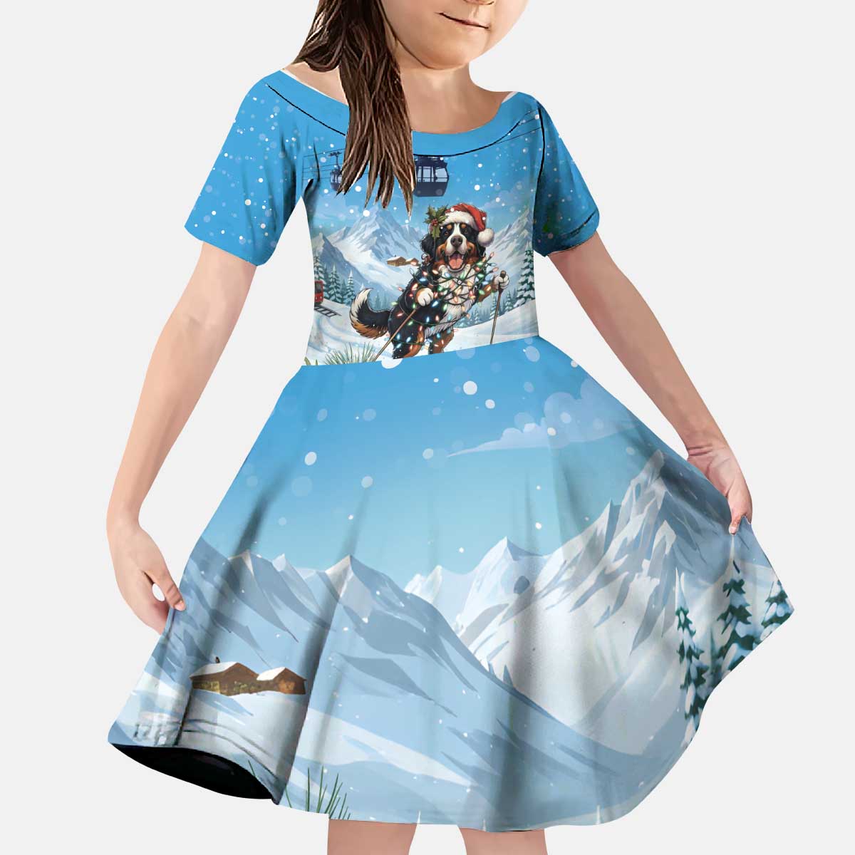 Switzerland Christmas Kid Short Sleeve Dress Merry Swissmas Bernese Mountain Dog - Wonder Print Shop