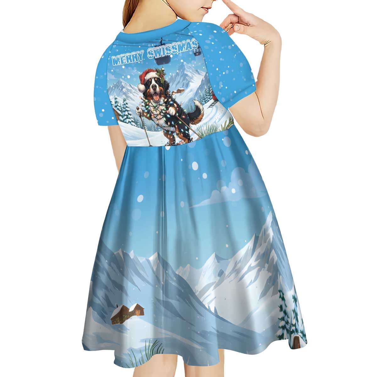 Switzerland Christmas Kid Short Sleeve Dress Merry Swissmas Bernese Mountain Dog - Wonder Print Shop