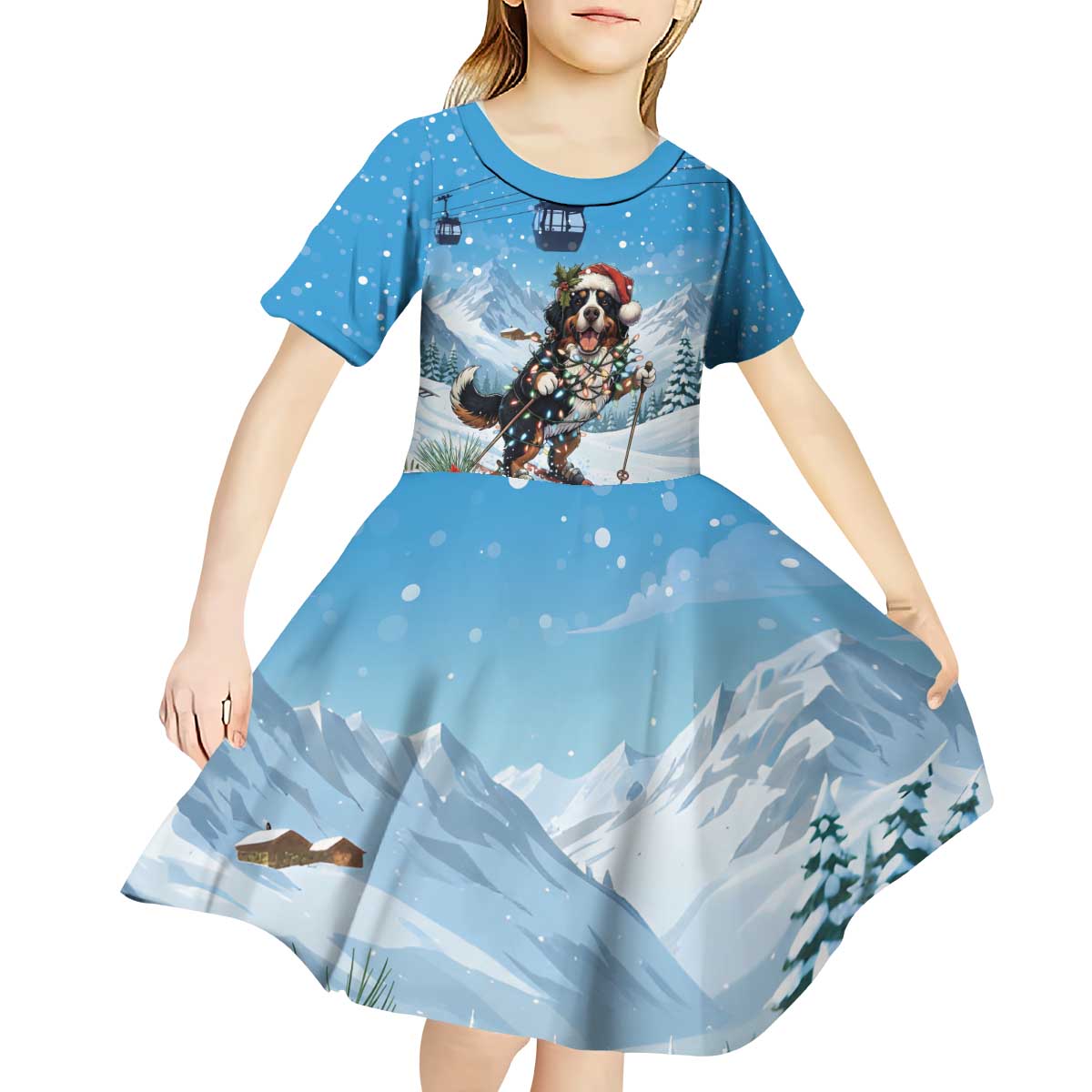 Switzerland Christmas Kid Short Sleeve Dress Merry Swissmas Bernese Mountain Dog - Wonder Print Shop