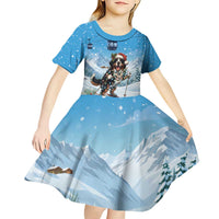 Switzerland Christmas Kid Short Sleeve Dress Merry Swissmas Bernese Mountain Dog - Wonder Print Shop