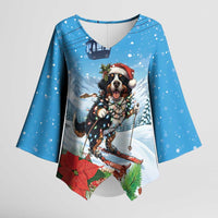 Switzerland Christmas Kimono Sleeve Blouse Merry Swissmas Bernese Mountain Dog - Wonder Print Shop
