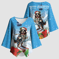 Switzerland Christmas Kimono Sleeve Blouse Merry Swissmas Bernese Mountain Dog - Wonder Print Shop