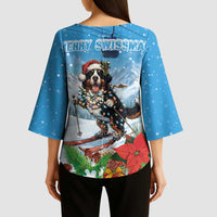 Switzerland Christmas Kimono Sleeve Blouse Merry Swissmas Bernese Mountain Dog - Wonder Print Shop