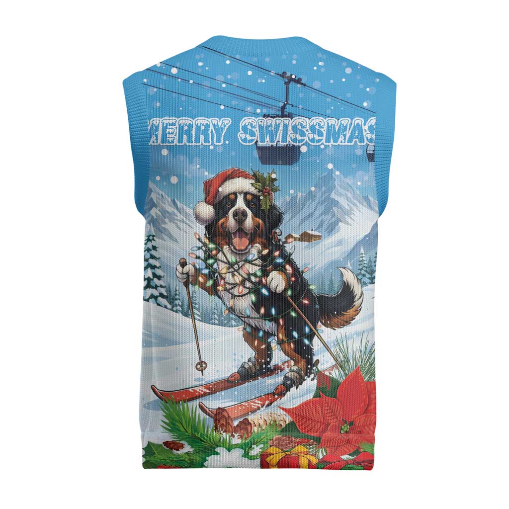 Switzerland Christmas Knitted V-Neck Vest Merry Swissmas Bernese Mountain Dog - Wonder Print Shop