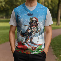 Switzerland Christmas Knitted V-Neck Vest Merry Swissmas Bernese Mountain Dog - Wonder Print Shop