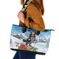 Switzerland Christmas Leather Tote Bag Merry Swissmas Bernese Mountain Dog - Wonder Print Shop