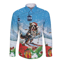Switzerland Christmas Long Sleeve Button Shirt Merry Swissmas Bernese Mountain Dog - Wonder Print Shop