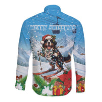 Switzerland Christmas Long Sleeve Button Shirt Merry Swissmas Bernese Mountain Dog - Wonder Print Shop