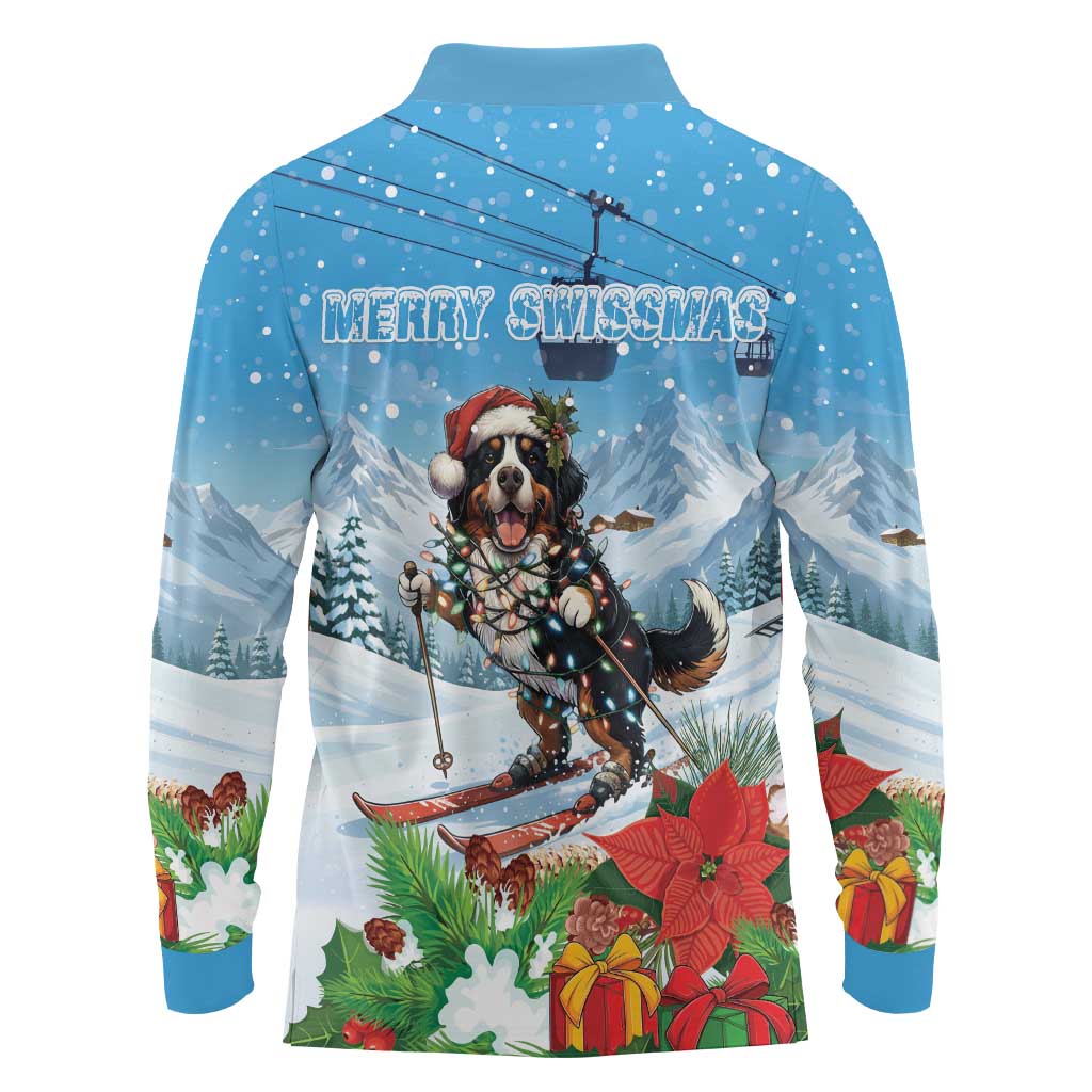 Switzerland Christmas Long Sleeve Polo Shirt Merry Swissmas Bernese Mountain Dog - Wonder Print Shop