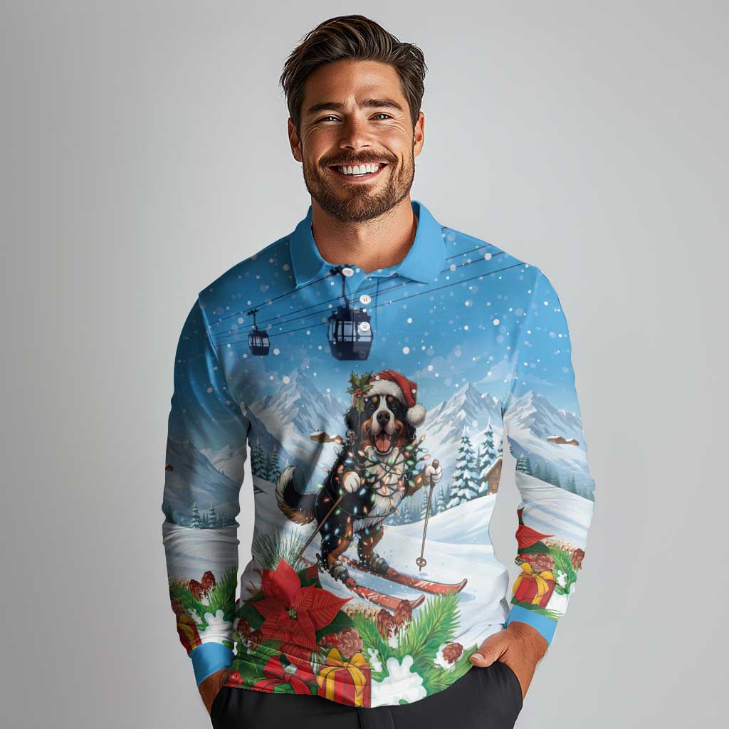 Switzerland Christmas Long Sleeve Polo Shirt Merry Swissmas Bernese Mountain Dog - Wonder Print Shop